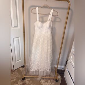 NWT Lulus Ethereal Impression White Tulle Ruffled Bustier Midi Dress Small